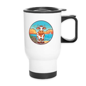 Vache aquarelle dessin animé kawaii clipart animal - Tasse isotherme avec poignée - blanc - Devant