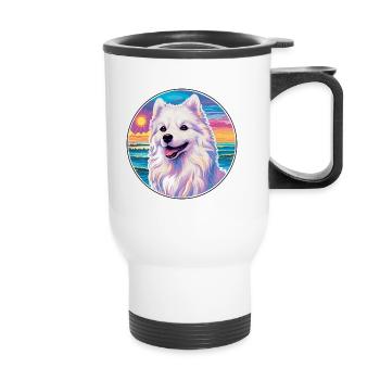 Chien Esquimau Américain Race Coloré Cartoon Waterco - Tasse isotherme avec poignée - blanc - Devant