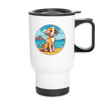 Akbash Dog Breed Cartoon Kawaii Clipart Watercolor - Thermal mug with handle - white - Front