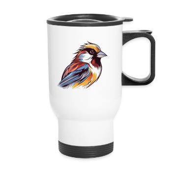 Sparrow Colorful Watercolor Cartoon Kawaii Animal - Thermal mug with handle - white - Front