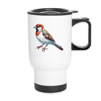 Sparrow Colorful Watercolor Cartoon Kawaii Animal - Thermal mug with handle - white - Front