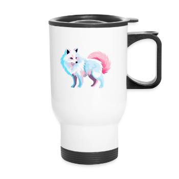 Arktisfuchs Bunte Aquarell-Karikatur Kawaii Anim - Thermobecher mit Tragegriff - Weiß - Vorne
