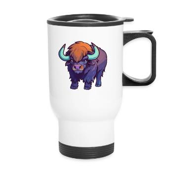 Buffalo Cute Cartoon Kawaii Watercolor Animal Pet - Thermal mug with handle - white - Front