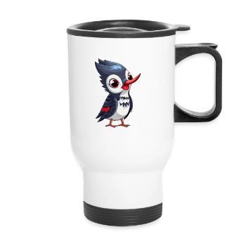 Pic mignon dessin animé kawaii aquarelle Animal P - Tasse isotherme avec poignée - blanc - Devant