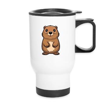 Und täglich grüßt das Murmeltier niedliche Karikatur Kawaii Aquarell Tier Pe - Thermobecher mit Tragegriff - Weiß - Vorne