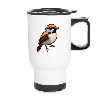 Sparrow Cute Cartoon Kawaii Watercolor Animal Pet - Thermal mug with handle - white - Front