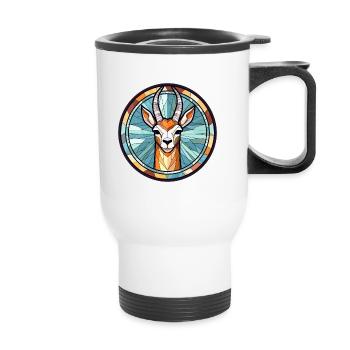 Antelope Stained Glass Colorful Cartoon Kawaii Ani - Thermal mug with handle - white - Front