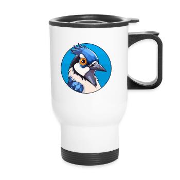 Blauer Eichelhäher Vogel Buntes Glas Bunte Karikatur Kawai - Thermobecher mit Tragegriff - Weiß - Vorne