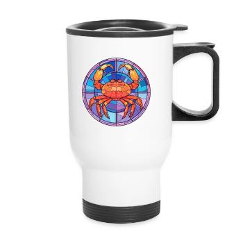 Krabben-Buntglas-Cartoon-Kawaii-Tier - Thermobecher mit Tragegriff - Weiß - Vorne