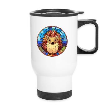 Hedgehog Stained Glass Colorful Cartoon Kawaii Ani - Thermal mug with handle - white - Front