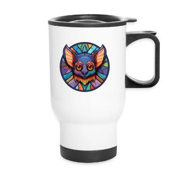 Fledermaus-Buntglas-Cartoon-Kawaii-Tier - Thermobecher mit Tragegriff - Weiß - Vorne