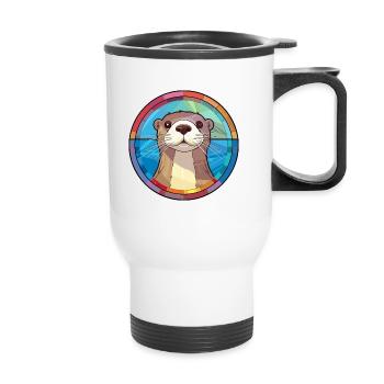 Loutre vitrail coloré dessin animé Kawaii Animal - Tasse isotherme avec poignée - blanc - Devant