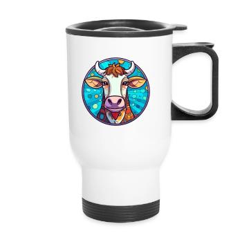 Vache vitrail coloré dessin animé Kawaii Animal - Tasse isotherme avec poignée - blanc - Devant