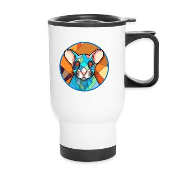 Ratten-Buntglas-Cartoon-Kawaii-Tier - Thermobecher mit Tragegriff - Weiß - Vorne