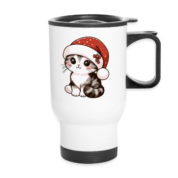 HOUSE CAT KITTY KITTEN PET CHRISTMAS HAT - Thermal mug with handle - white - Front