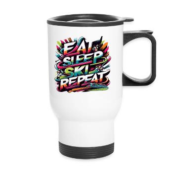 Eat Sleep Ski Repeat Ski Enthusiast Life Cycle - Thermal mug with handle - white - Front