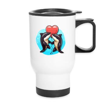 Orques Kawaii Cartoon Pet Jouant Avec Des Ballons - Tasse isotherme avec poignée - blanc - Devant