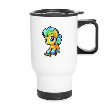 Drôle Ponny Kawaii Cartoon Pet Jouer Skateboard - Tasse isotherme avec poignée - blanc - Devant
