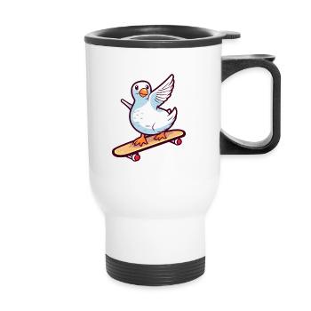 Lustige Taube Kawaii Cartoon Haustier spielt Skateboard - Thermobecher mit Tragegriff - Weiß - Vorne