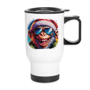 Singe cool avec style street art de chapeau de Père Noël - Tasse isotherme avec poignée - blanc - Devant