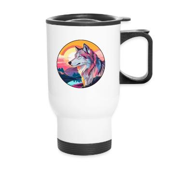 Wolf Buntes Aquarell Cartoon Kawaii Tier - Thermobecher mit Tragegriff - Weiß - Vorne