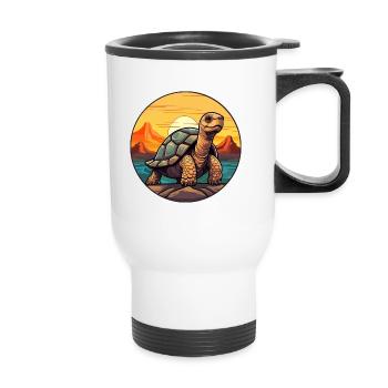 Schildkröte buntes Aquarell Cartoon Kawaii Tier - Thermobecher mit Tragegriff - Weiß - Vorne