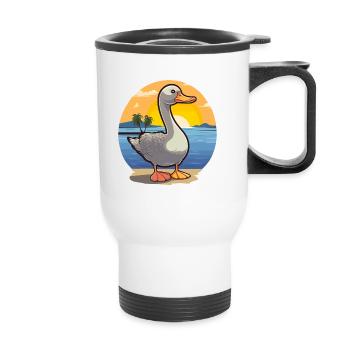 Goose Funny Cartoon Kawaii Beach Illustration - Thermal mug with handle - white - Front