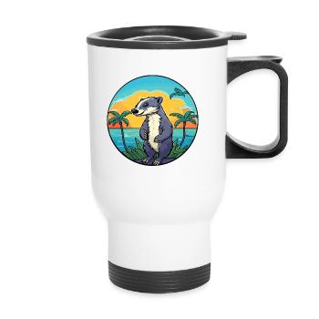 Badger Watercolor Cartoon Kawaii Clipart Animal - Thermal mug with handle - white - Front