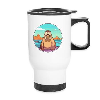 Walrus Watercolor Cartoon Kawaii Clipart Animal - Thermal mug with handle - white - Front