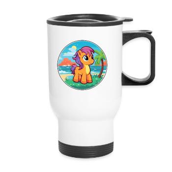Ponny aquarelle dessin animé Kawaii Clipart Animal - Tasse isotherme avec poignée - blanc - Devant