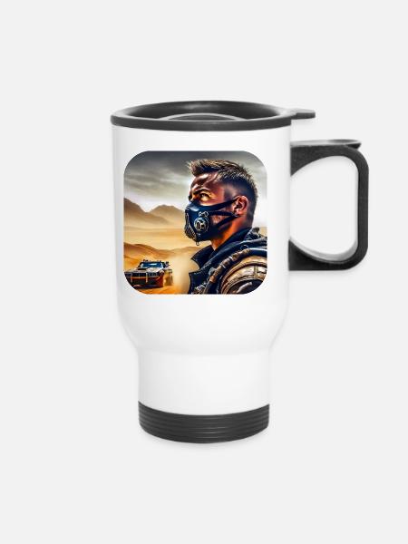 Cooler Rudeboy mit Steampunkauto - Thermobecher mit Tragegriff - Weiß