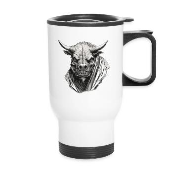Stier / Bulle / Tier / Hörner / Stierkampf - Thermobecher mit Tragegriff - Weiß - Vorne