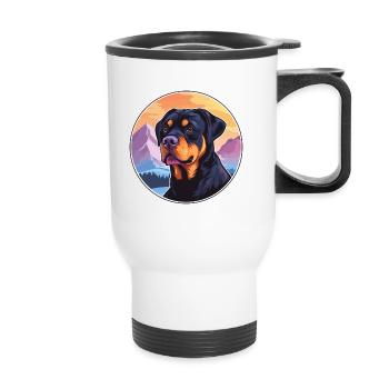 Rottweiler chien race dessin animé Kawaii aquarelle - Tasse isotherme avec poignée - blanc - Devant