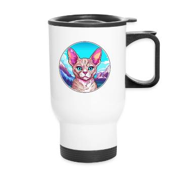 Devon Rex Katze Bunte Karikatur Aquarell Illustra - Thermobecher mit Tragegriff - Weiß - Vorne
