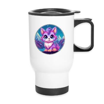 Pixie Cat Colorful Cartoon Watercolor Illustration - Thermal mug with handle - white - Front