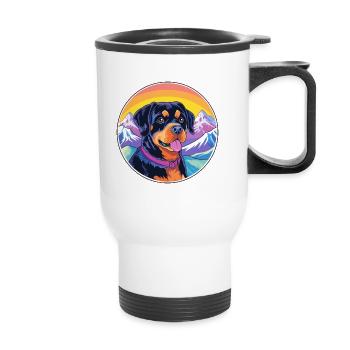 Rottweiler chien race dessin animé Kawaii aquarelle - Tasse isotherme avec poignée - blanc - Devant