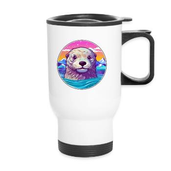 Loutre Aquarelle Dessin Animé Kawaii Animal De Compagnie Colorfu - Tasse isotherme avec poignée - blanc - Devant