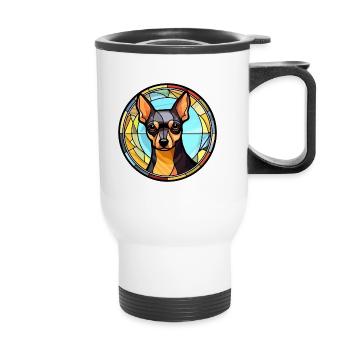 Englisch Toy Terrier Hunderasse Buntglas Farbe - Thermobecher mit Tragegriff - Weiß - Vorne