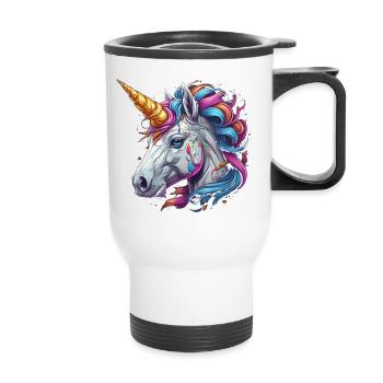 Einhorn Kopf - Thermobecher mit Tragegriff - Weiß - Vorne