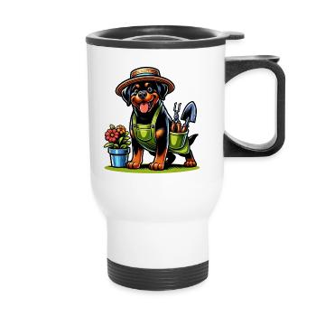 Rottweiler Hunde Gärtner Design - Thermobecher mit Tragegriff - Weiß - Vorne