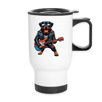 Rottweiler Hunde Gitarre Design - Thermobecher mit Tragegriff - Weiß - Vorne