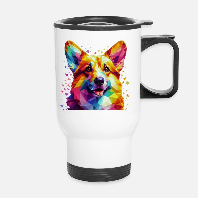 Moderne geometrische Hundeschnauze: Corgi - Thermobecher mit Tragegriff - Weiß