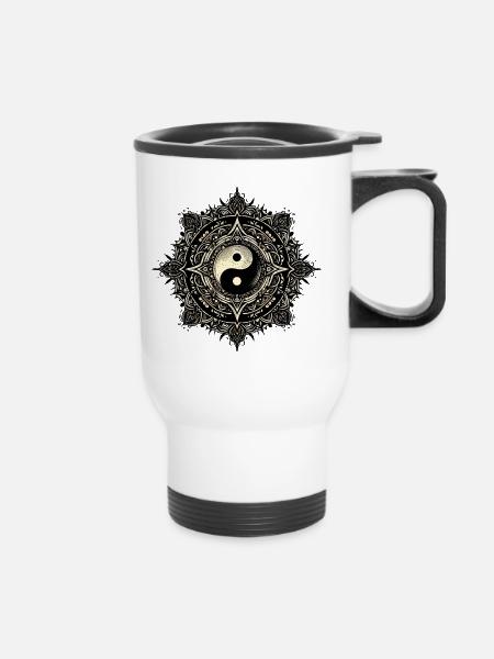 Mandala Harmony yin yang - Thermobecher mit Tragegriff - Weiß