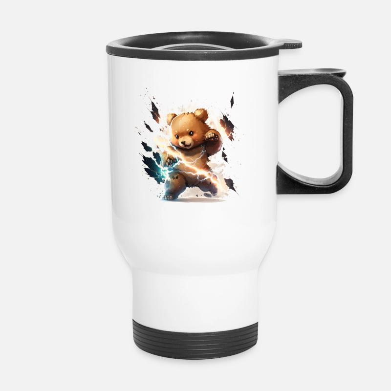 Blitzschlag-Teddy - Thermobecher mit Tragegriff - Weiß