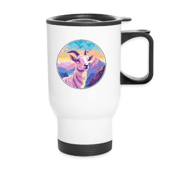 Goat Watercolor Cartoon Kawaii Pet Animal Colorful - Thermal mug with handle - white - Front