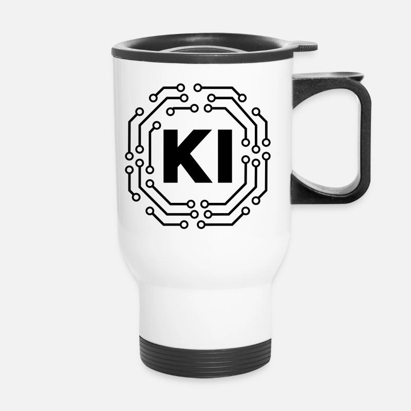 Künstliche Intelligenz Symbol Leiterbahnen Badge - Thermobecher mit Tragegriff - Weiß