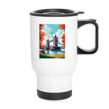 Tower Bridge England Vintage Reiseposter WPA Kunst - Thermobecher mit Tragegriff - Weiß - Vorne