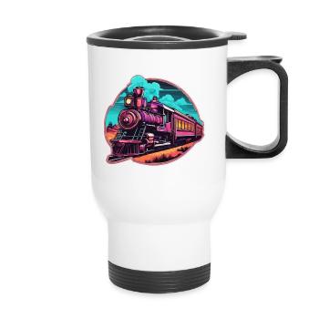 Train / Locomotive / Locomotive à vapeur / Ferroviaire / Écluse - Tasse isotherme avec poignée - blanc - Devant
