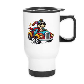 Speedy Pup in Colorful Car Tee - Thermal mug with handle - white - Front