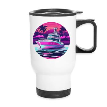 Bateau pirate / Bateau / Mer / Océan / Vagues - Tasse isotherme avec poignée - blanc - Devant